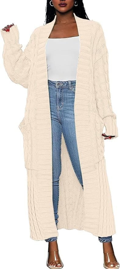 LONG CARDIGAN + WHITE TOP + JEANS