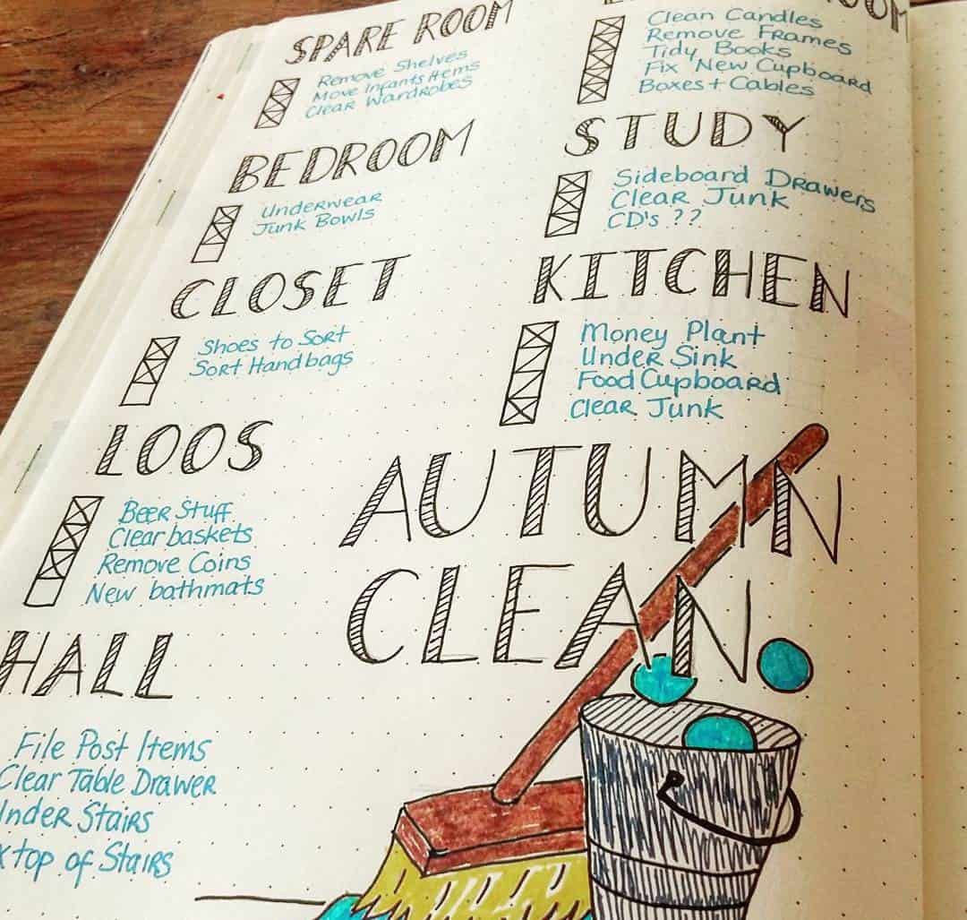 Cleaning Bullet Journal Spread for Each Room