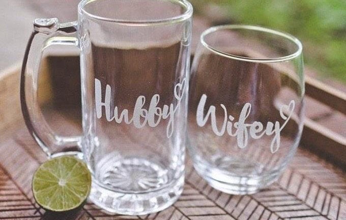 Hubby Wifey Glass Set