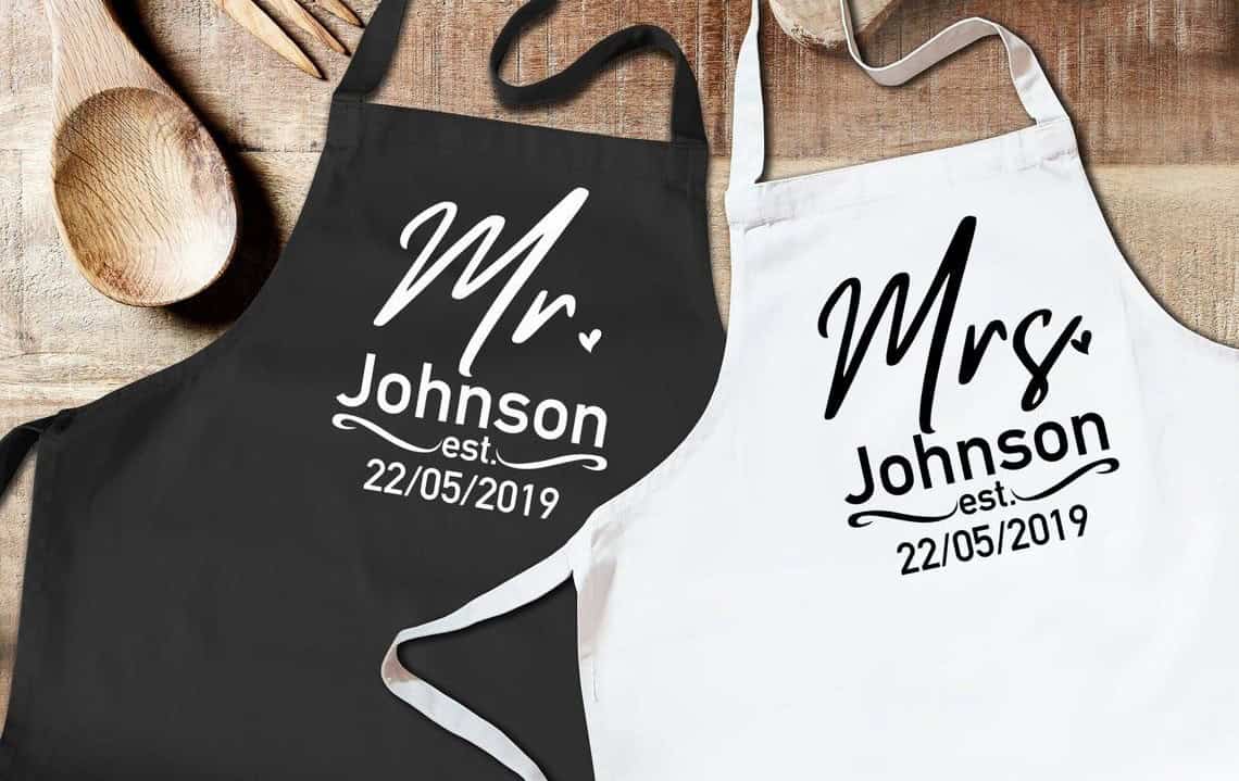 Mr. And Mrs. Black And White Aprons