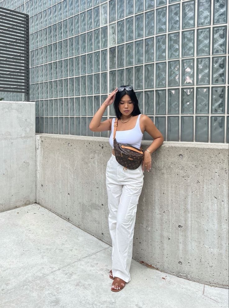 WHITE TOP + CARGO PANTS