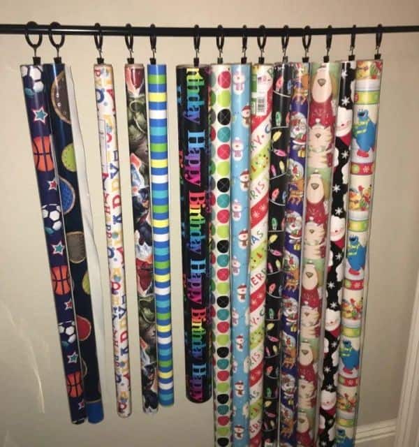 Curtain Rod Gift Wrap Storage