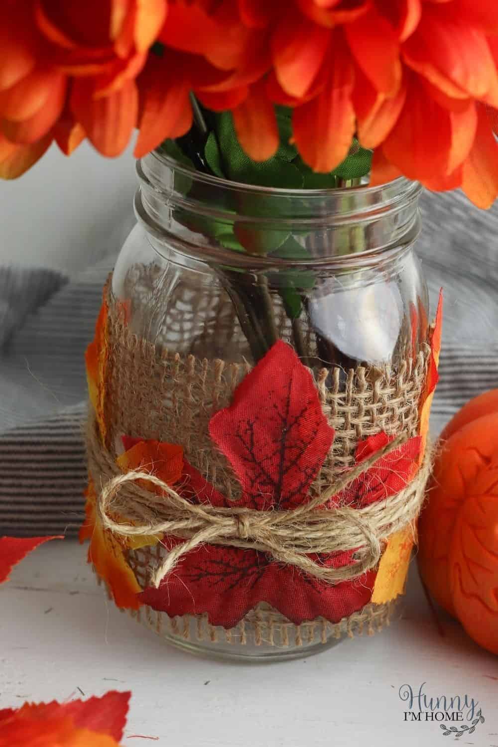 BURLAP WRAPPED MASON JAR