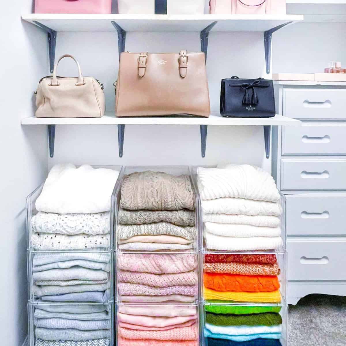 Open Stackable Floor Bins for Sweaters