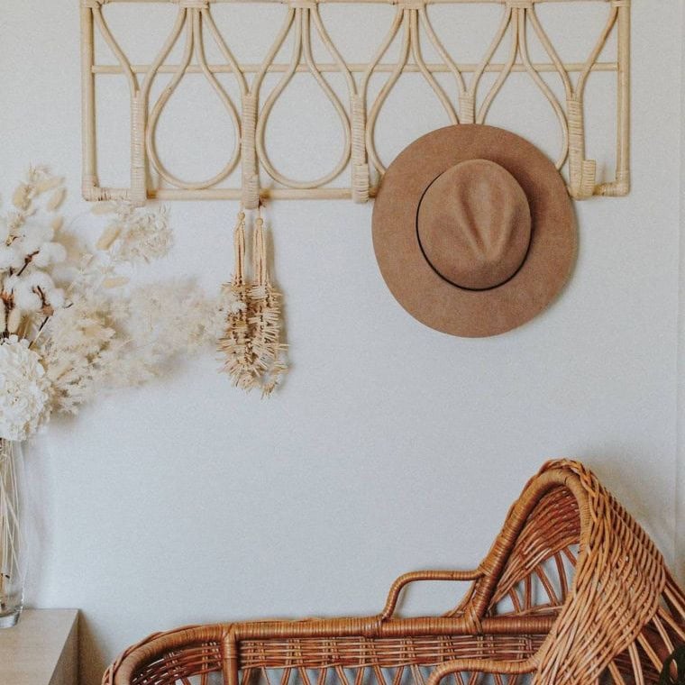 Rattan Hat Rack and Dried Flowers