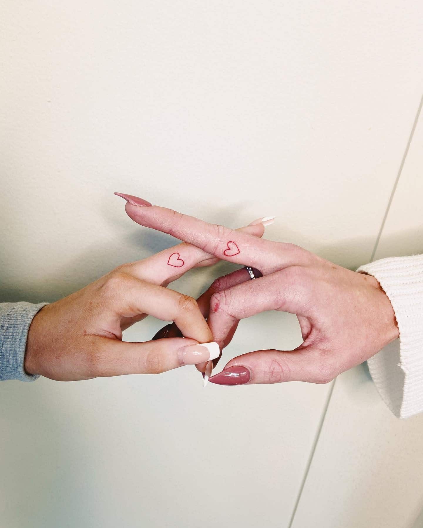 41] Side Finger Red Heart: Matching Friendship Tattoo