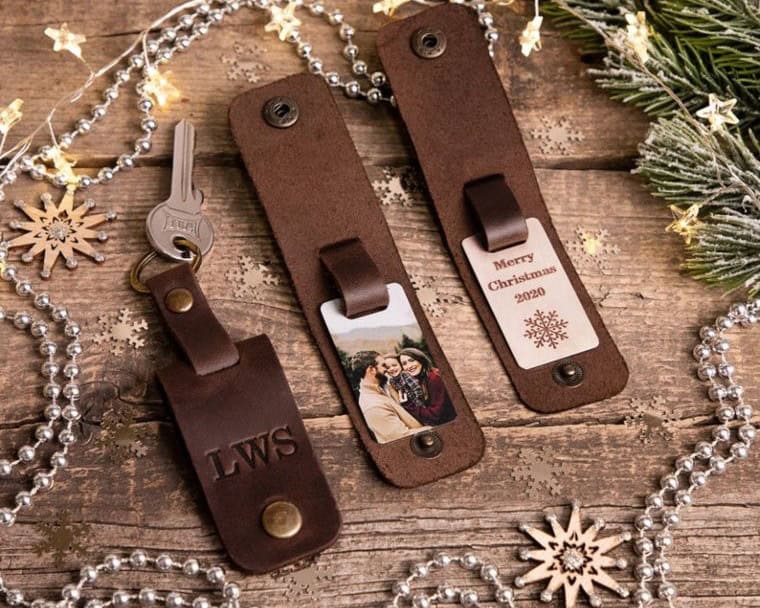 Monogrammed Leather Photo Keychain