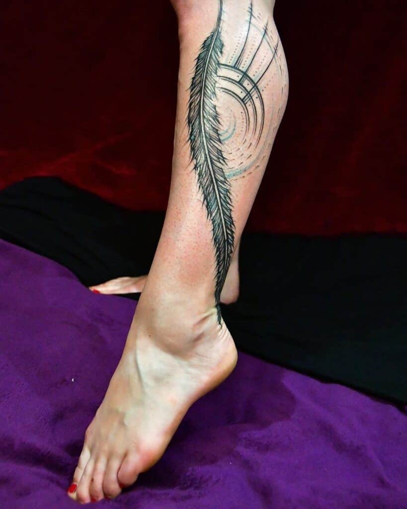 14] Feather On Leg Tattoo Design