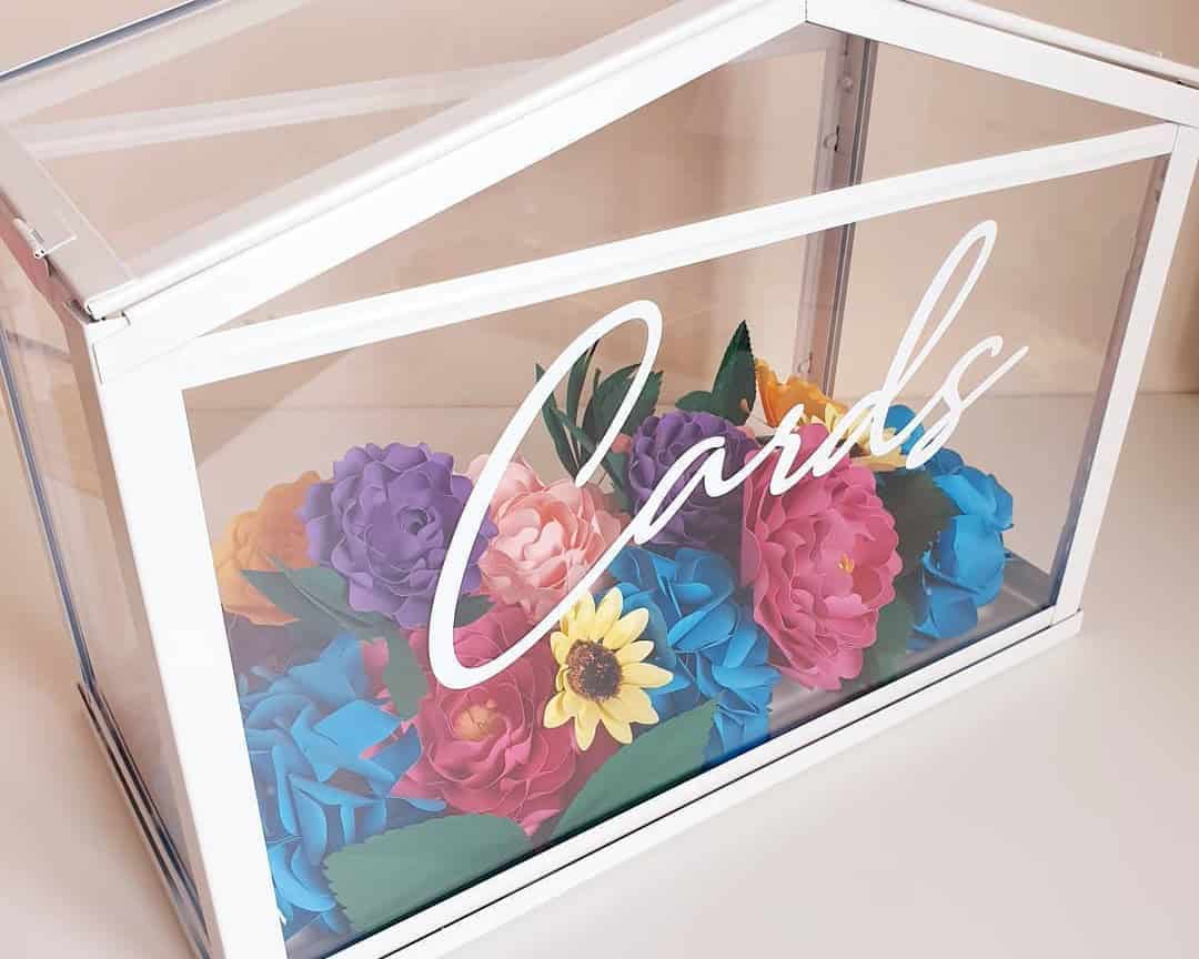 Paper Flower Decorated Greenhouse Wedding Card Box