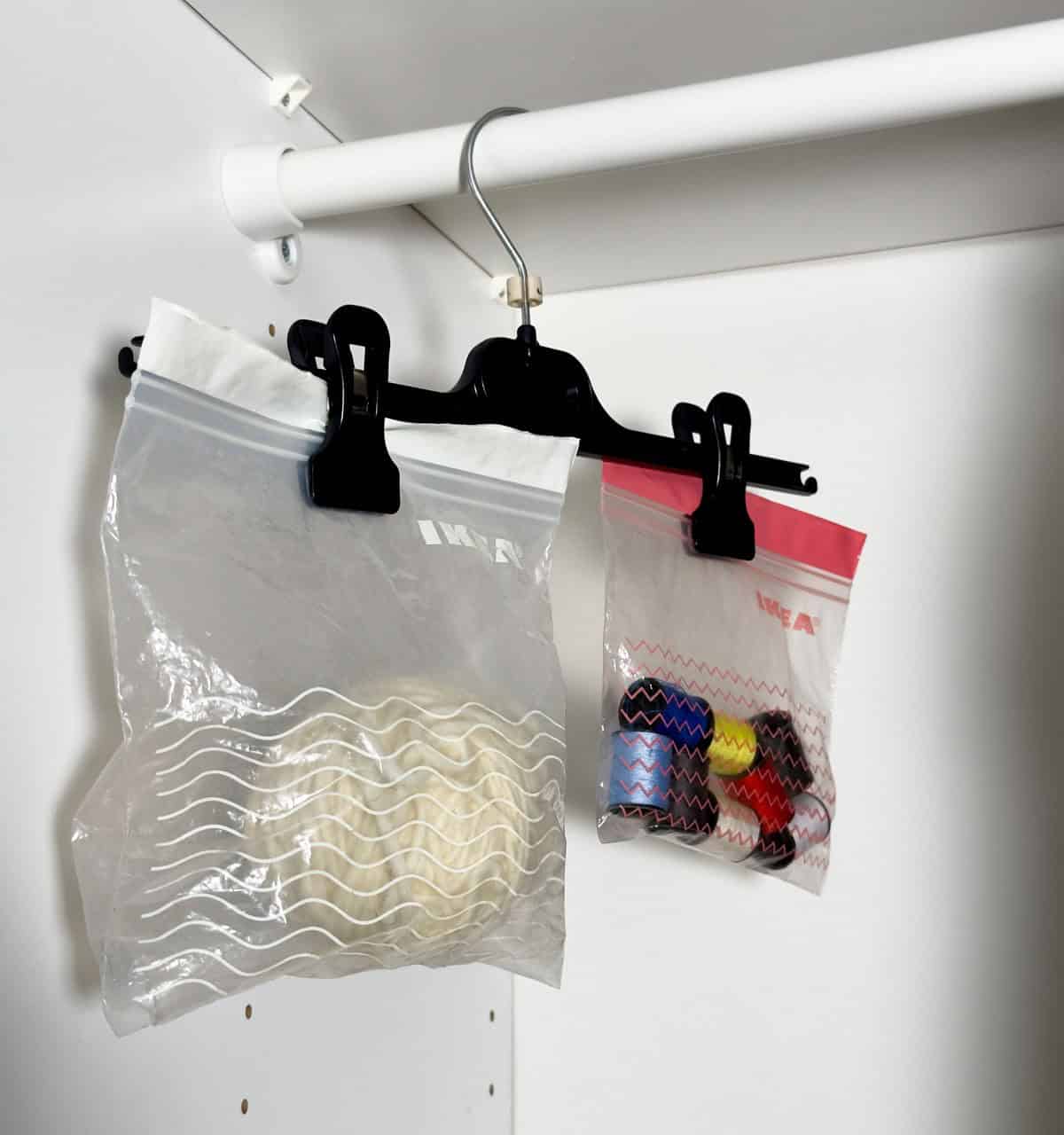 Use Hangers with Plastic Bags to Store Craft Supplies