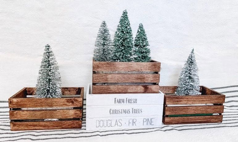 Bottle Brush Tree & Crate Christmas Scenes