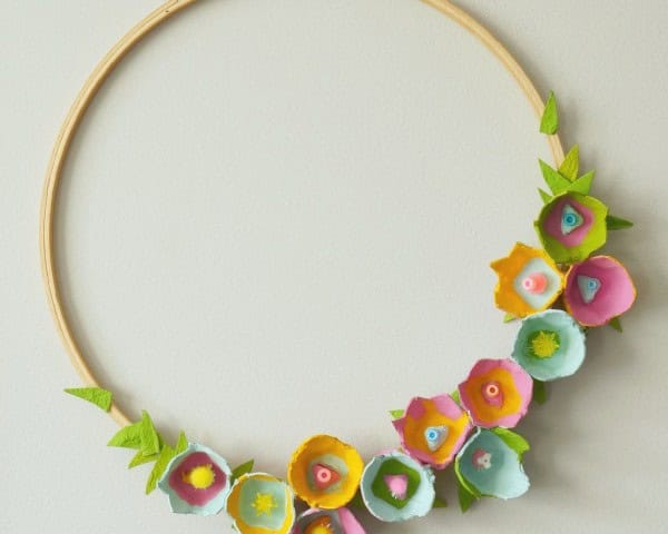 Egg Carton Embroidery Hoop Wreath