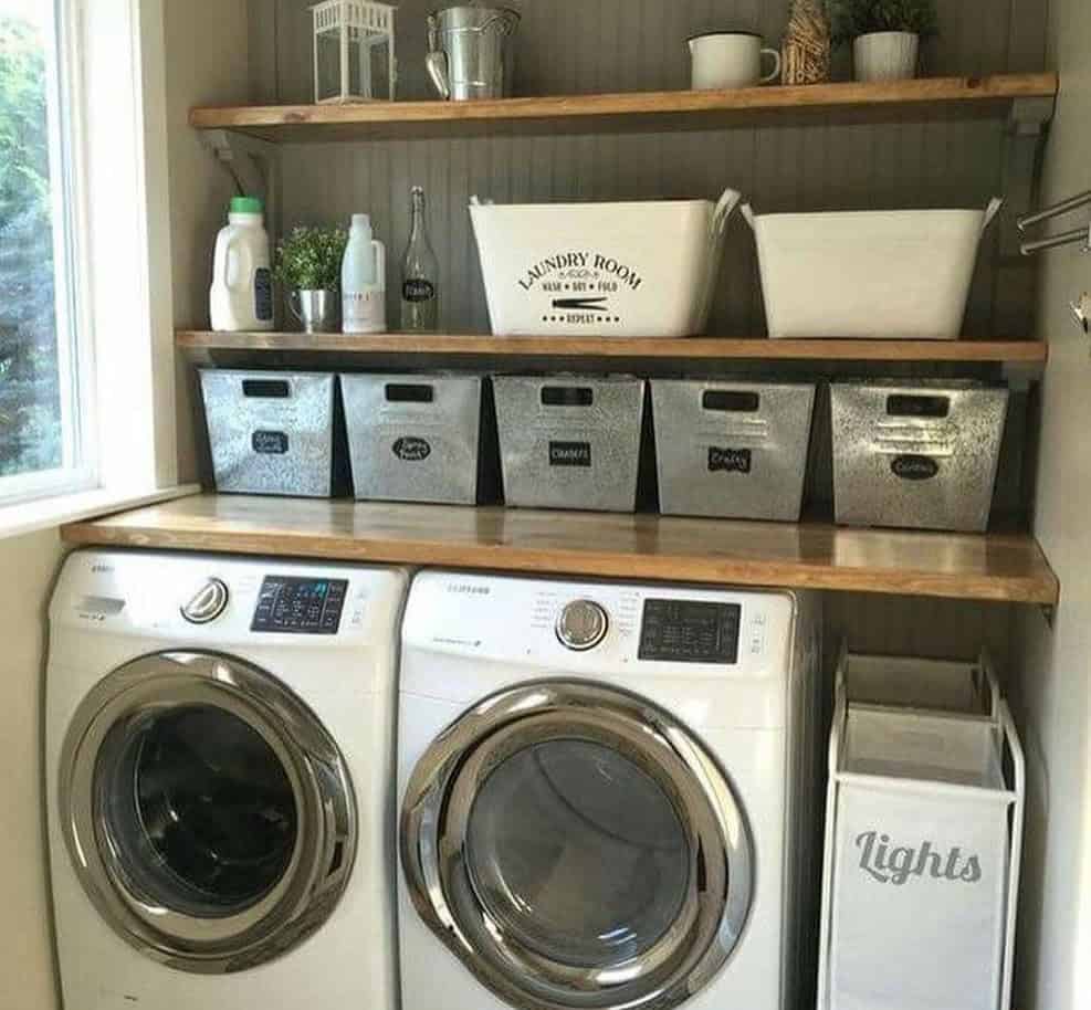 Build Shelves Above and in Between Washer and Dryer