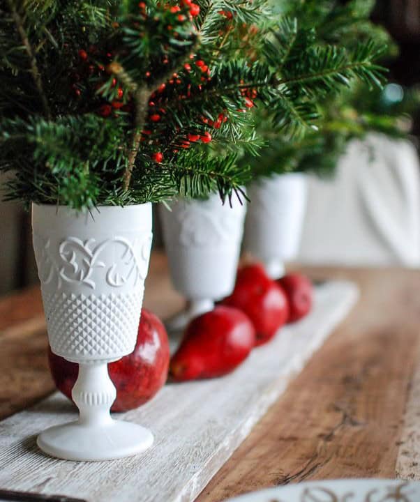 Ultra-Affordable Christmas Milk Glass Centerpiece