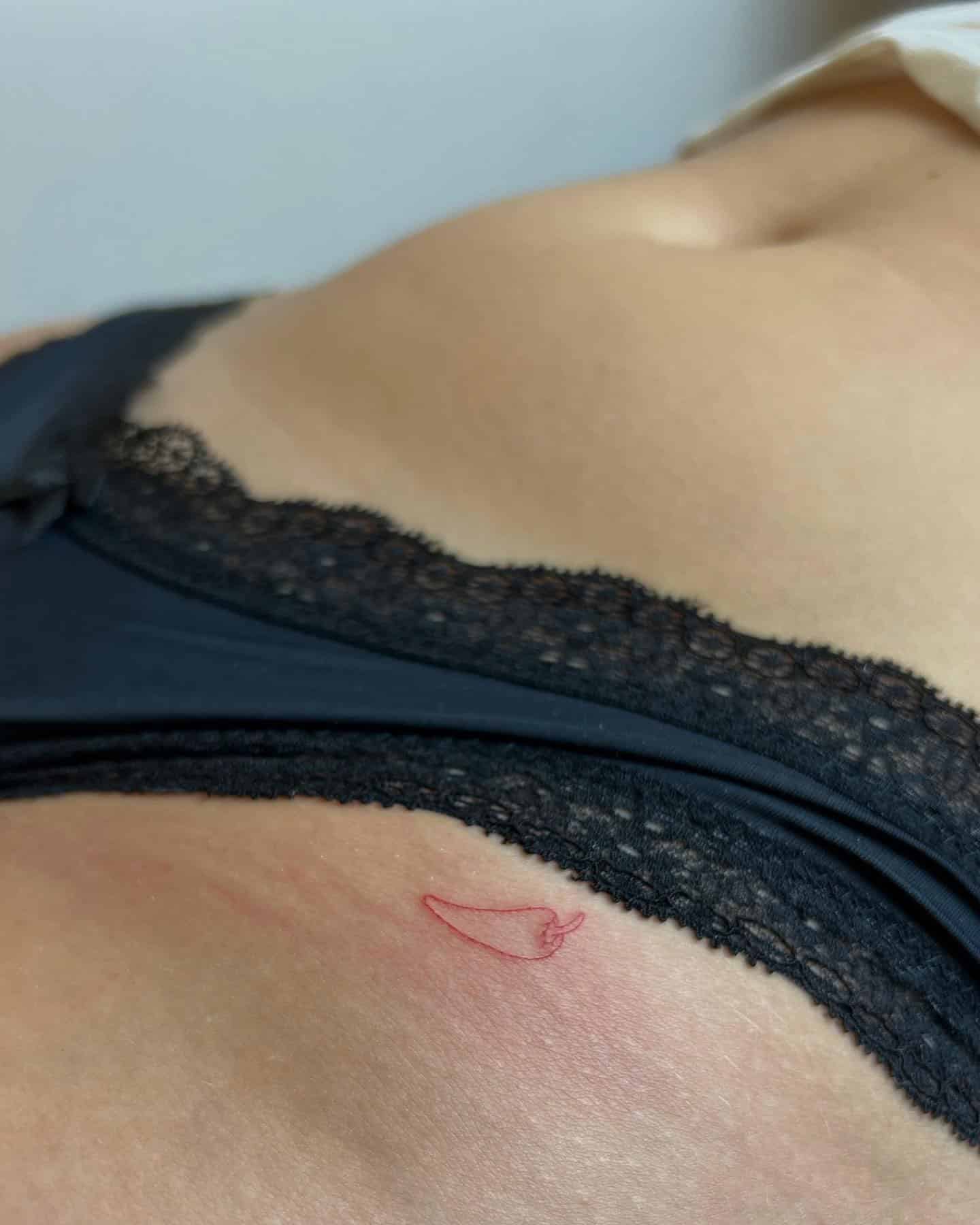 46] Outline Chili Tattoo on Hip: Spicy Vibes