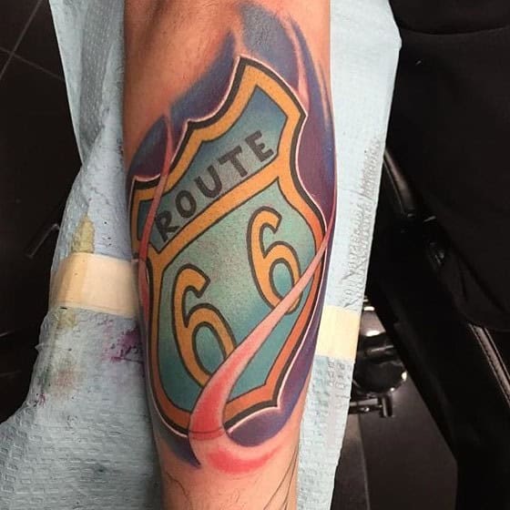 4] Route 66 Street Sign Tattoo: Honoring the Open Road