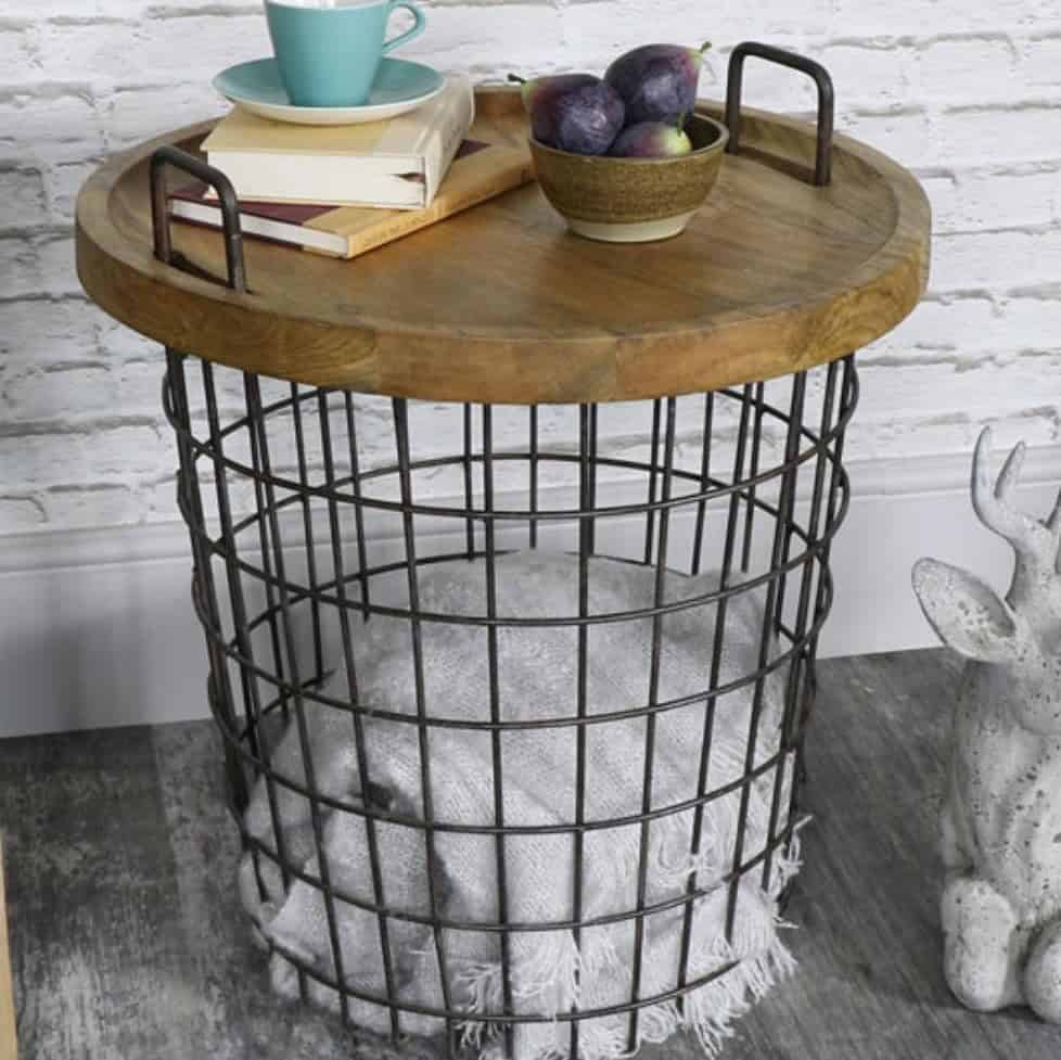 Industrial Basket Table with Handles