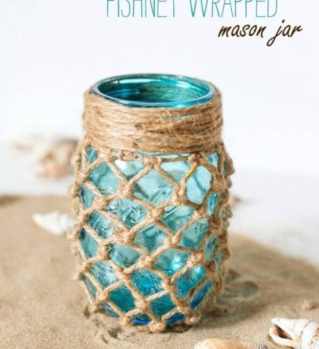 Fishnet Wrapped Mason Jar