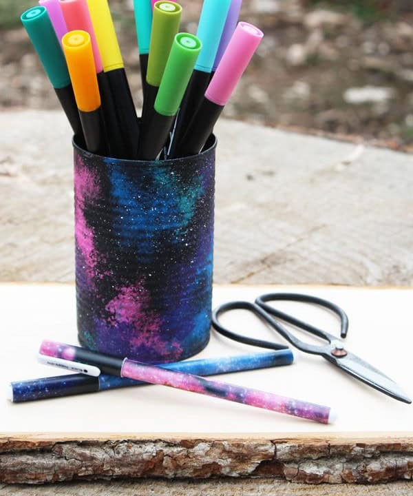 Galaxy Painted Recycled Pen Holders