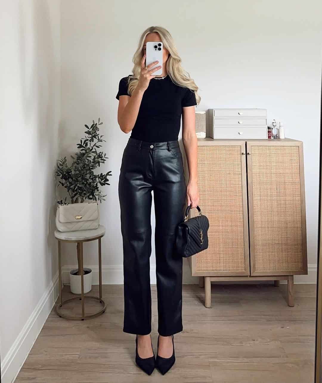 LEATHER PANTS & BLACK TOP