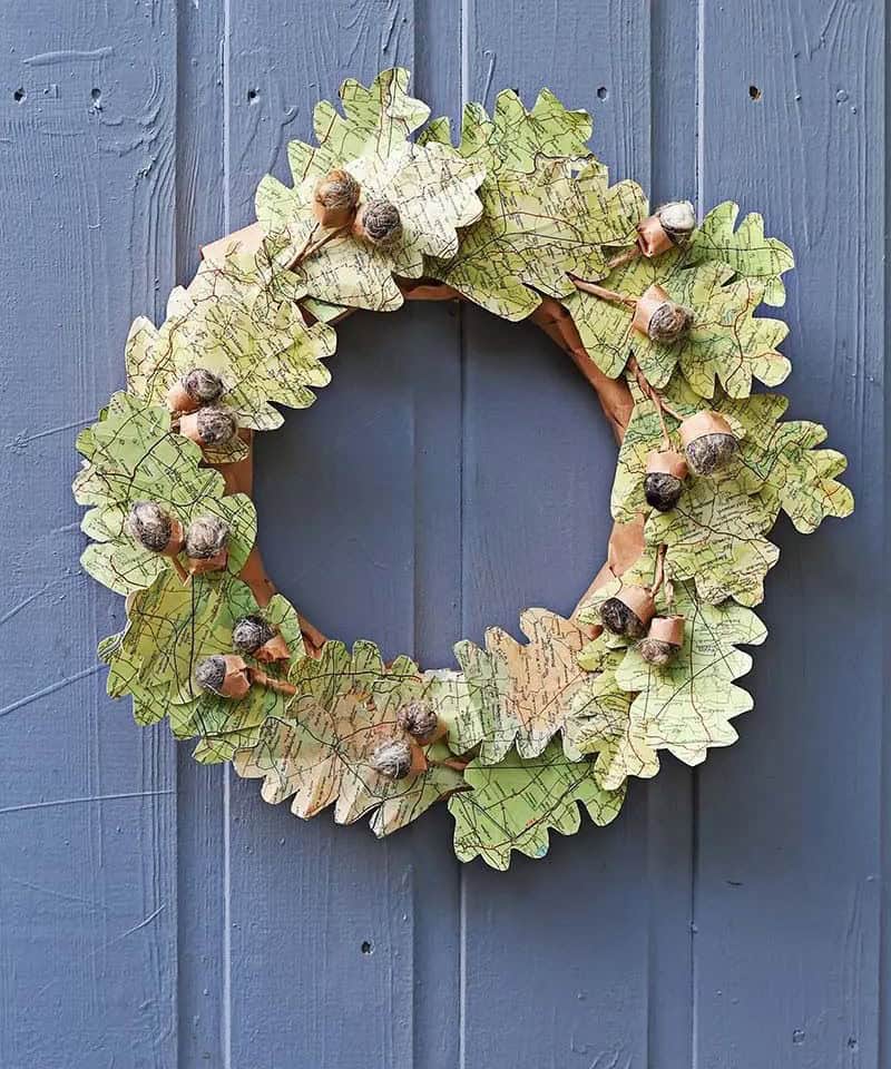 Upcycled Map Leaf Wreath