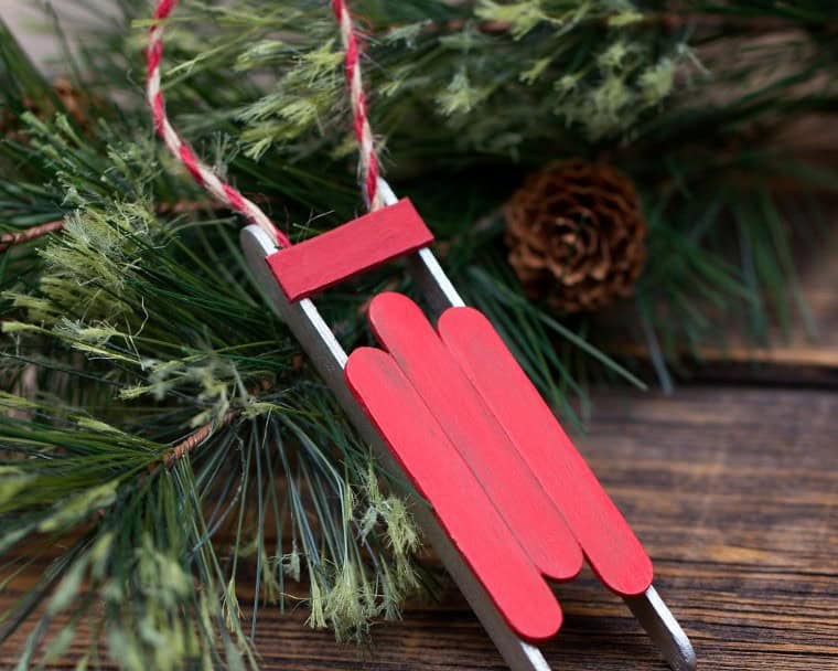 Popsicle Stick Wooden Sled Ornaments