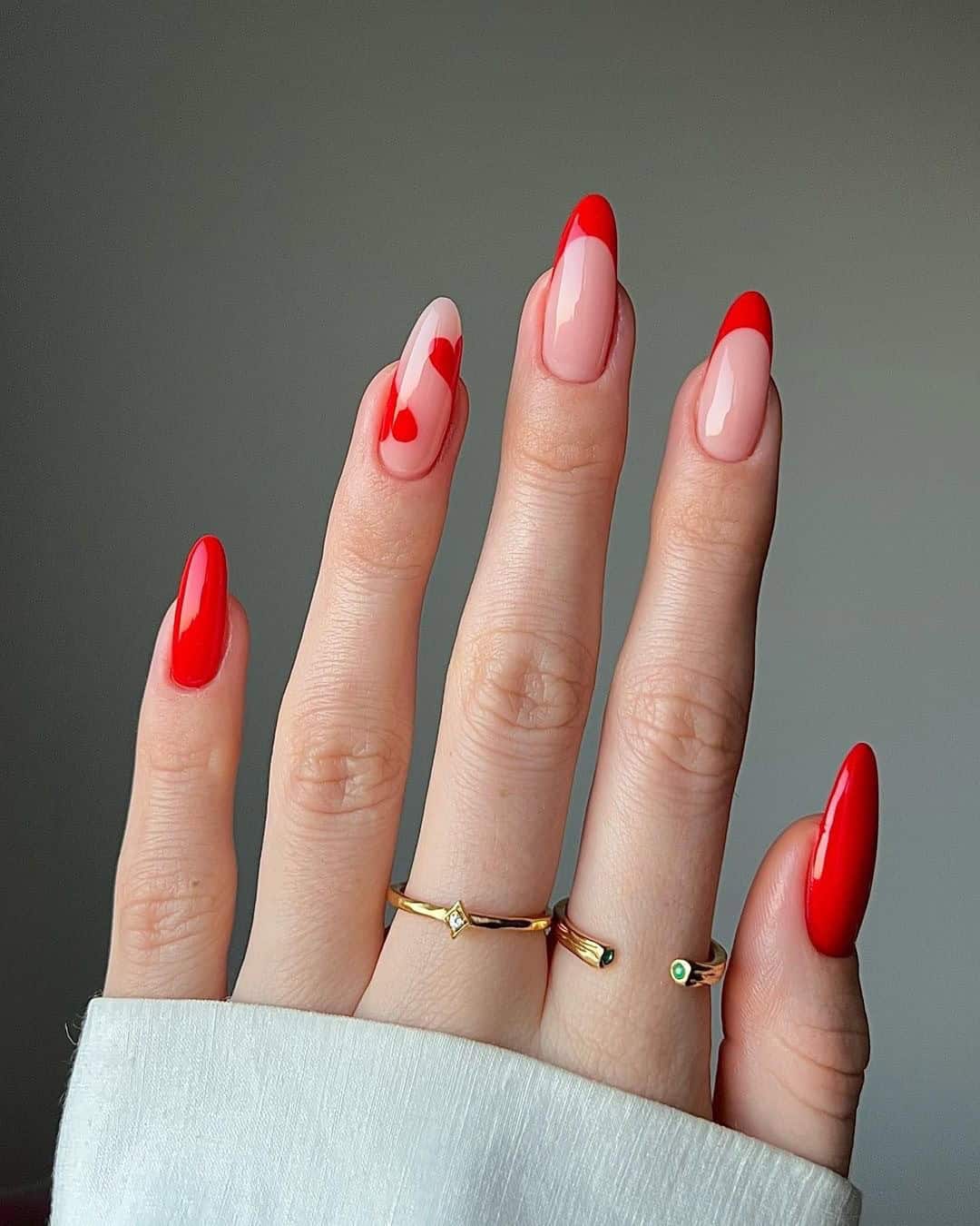 RED FRENCH NAILS WITH HEARTS