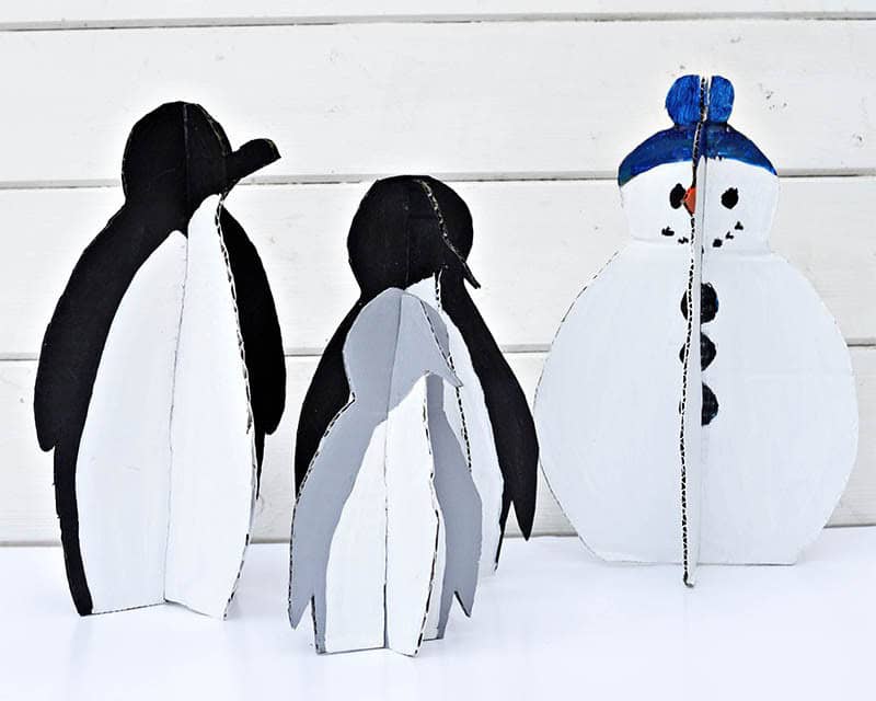 Upcycled Cardboard Penguin Family