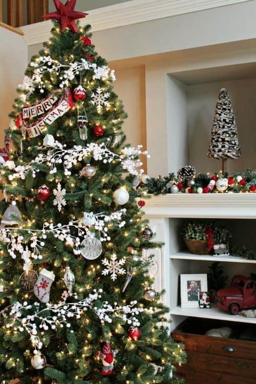 Christmas Tree With White Holly Berries