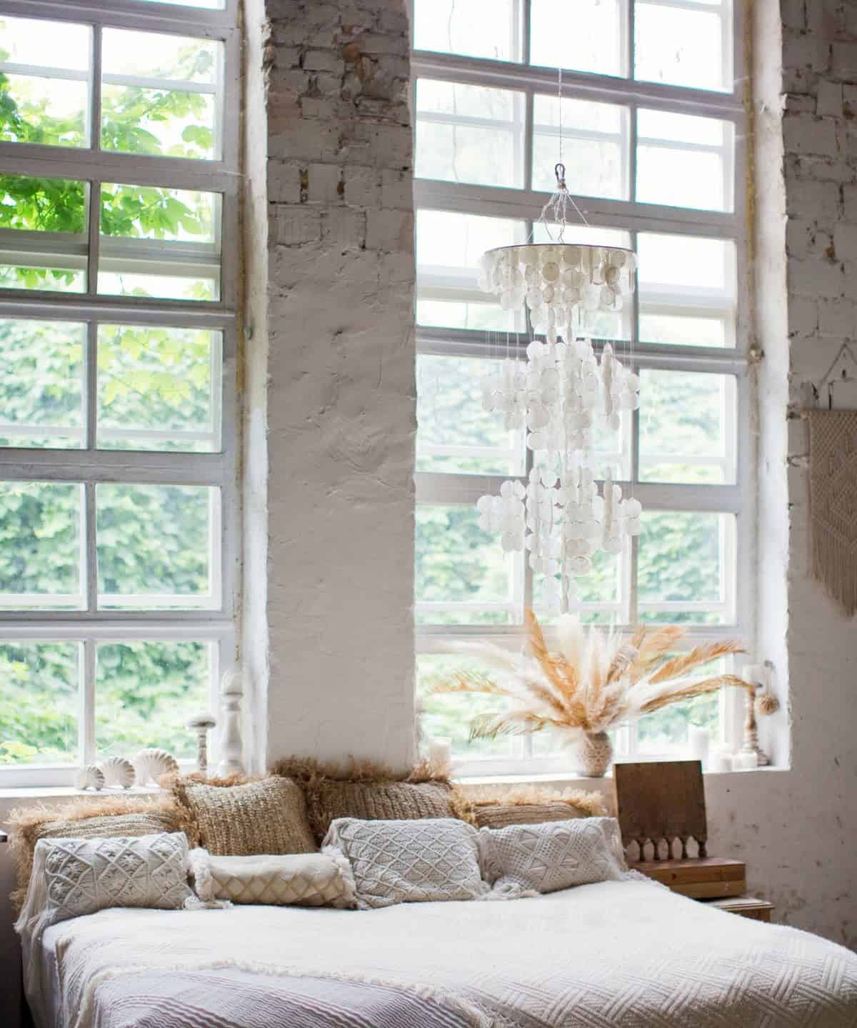 Light bedroom with boho vintage details