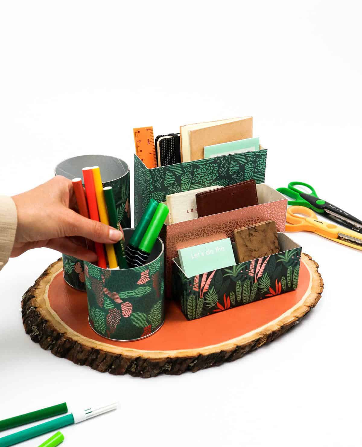 DIY Desk Organizer Out of Upcycled Food Packaging