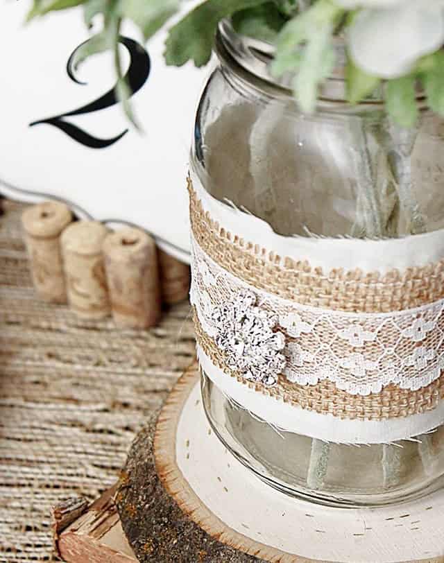 Burlap Wedding Table Centrepiece