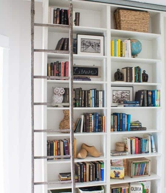 Ceiling High Bookshelf with a Ladder