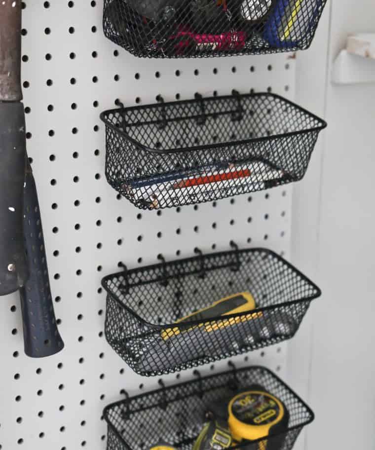 Simple Wire Baskets on Pegboard