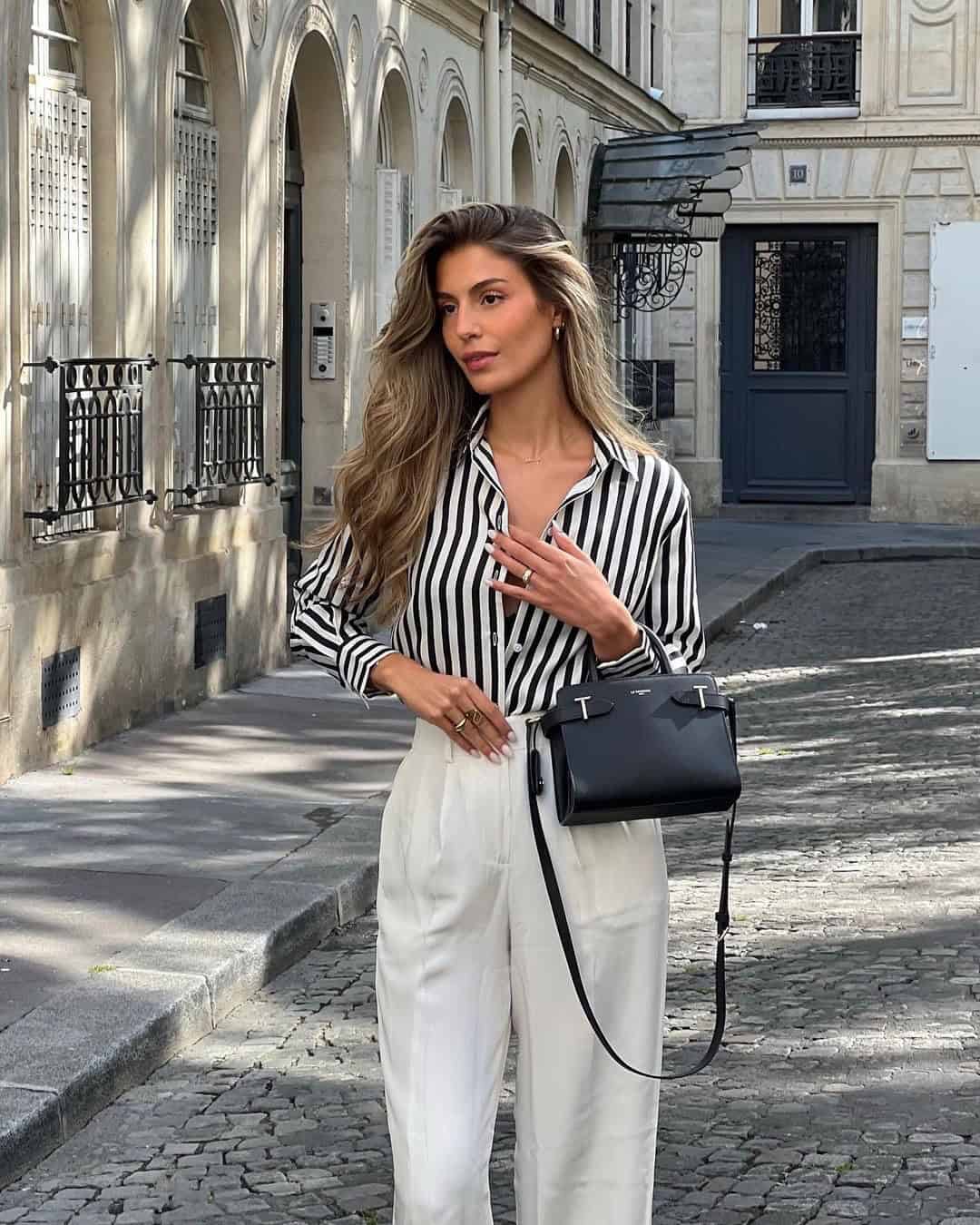 STRIPED SHIRT + WIDE LEG PANTS