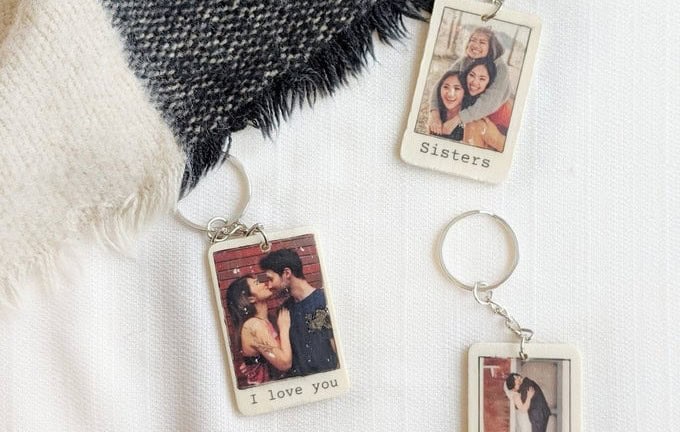 Rustic Wooden Polaroid Photo Keychain