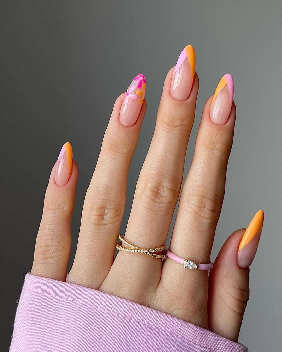 ORANGE AND PINK NAILS