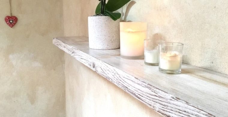 Whitewashed Plank Floating Shelf