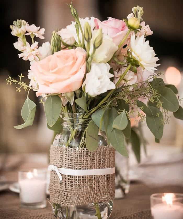 Burlap-Wrapped Mason Jar Vases