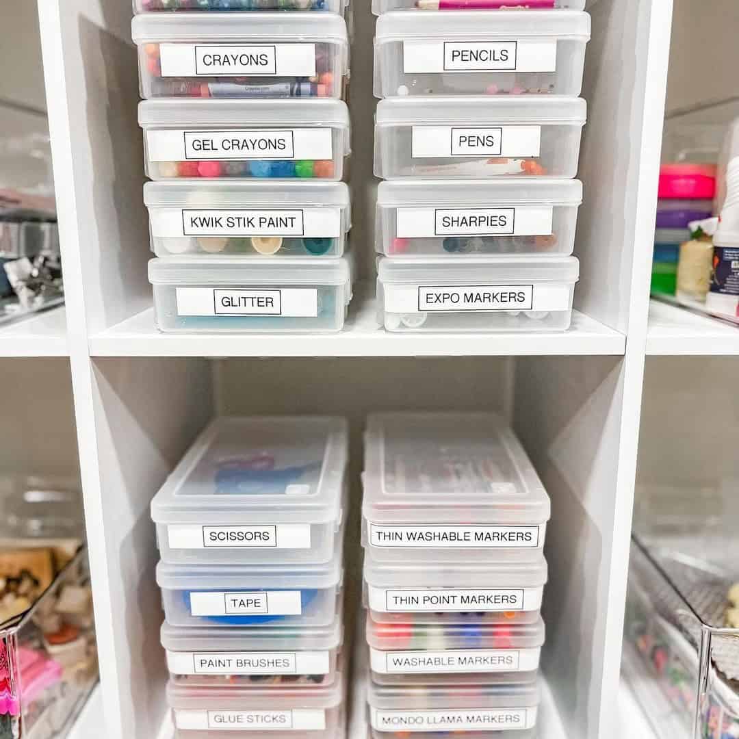 Stacked Labeled Containers