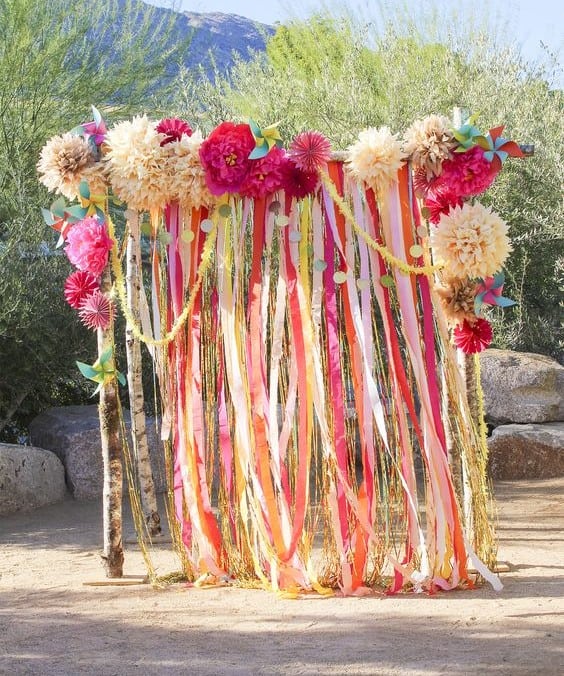 DIY Crepe Paper Outdoor Wedding Backdrop