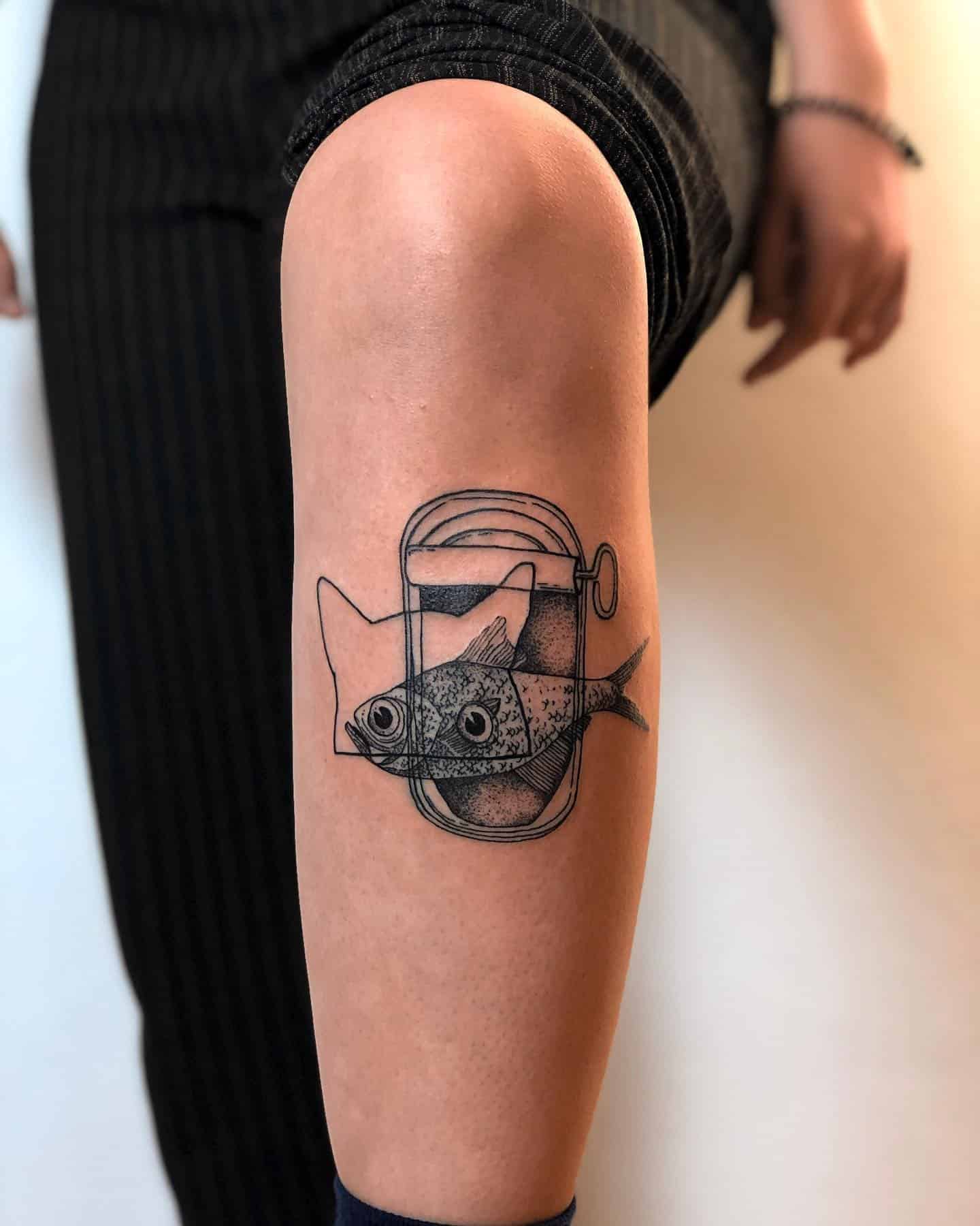 15] Custom Creative Catfish Leg Tattoo: Whiskered Wonder