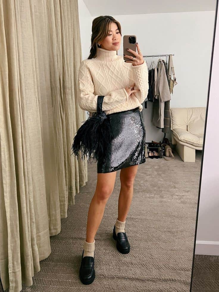 SWEATER + SEQUIN SKIRT