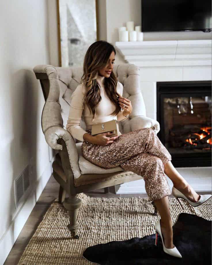 SEQUIN PANTS + SWEATER