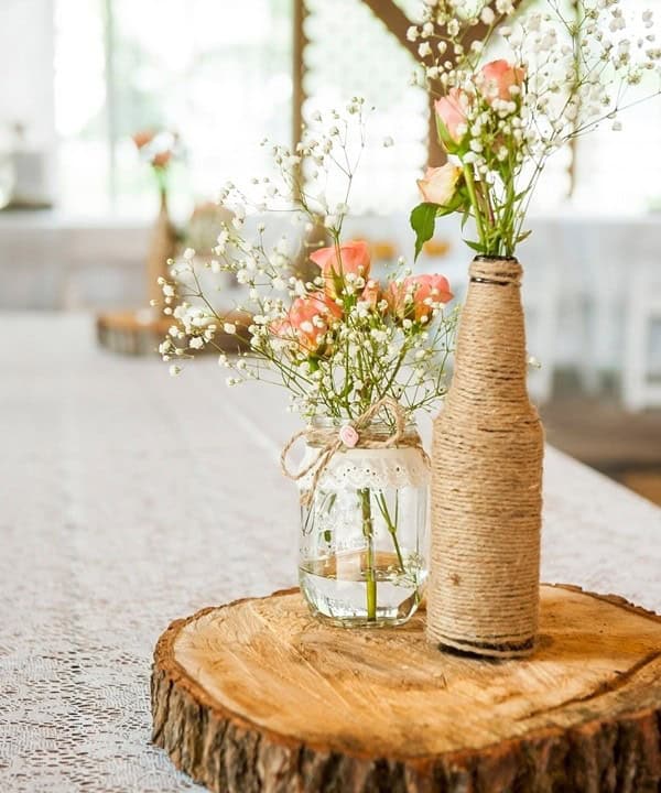 Farm-Themed Dark Glass and Twine Centerpiece