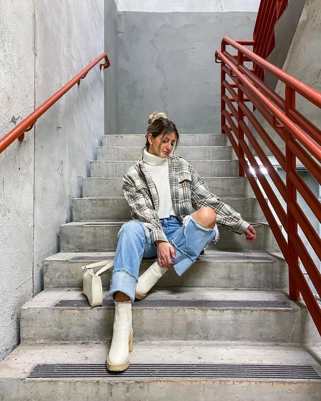 FLANNEL + JEANS + TURTLENECK SWEATER