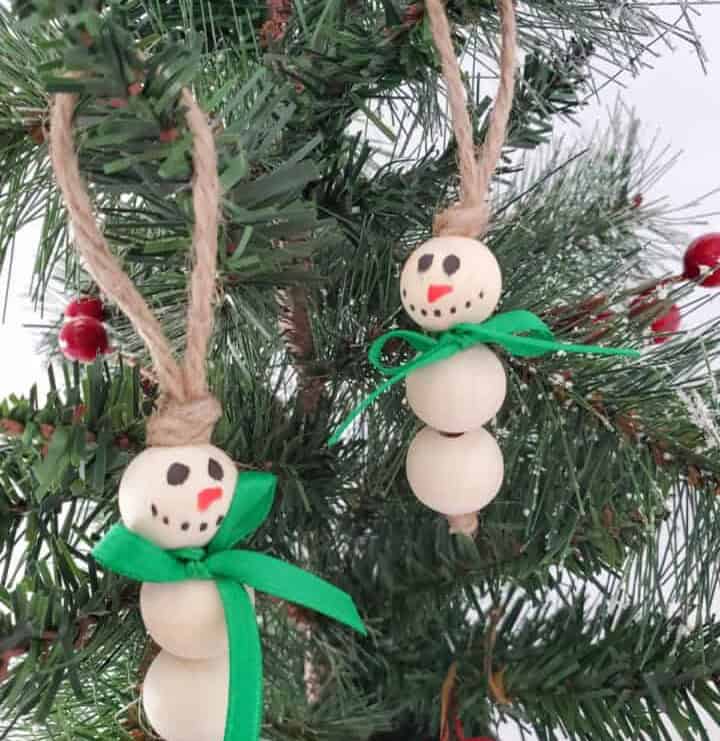 Wooden Snowman Bead Ornament