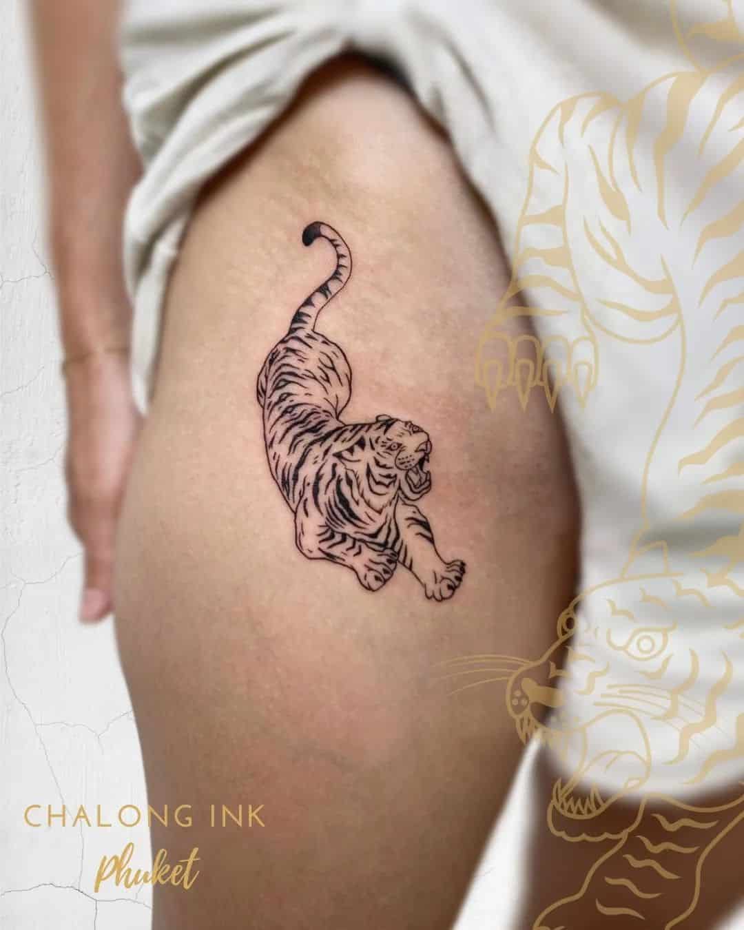 5] Angry Tiger Hip Tattoo: Roaring Fury