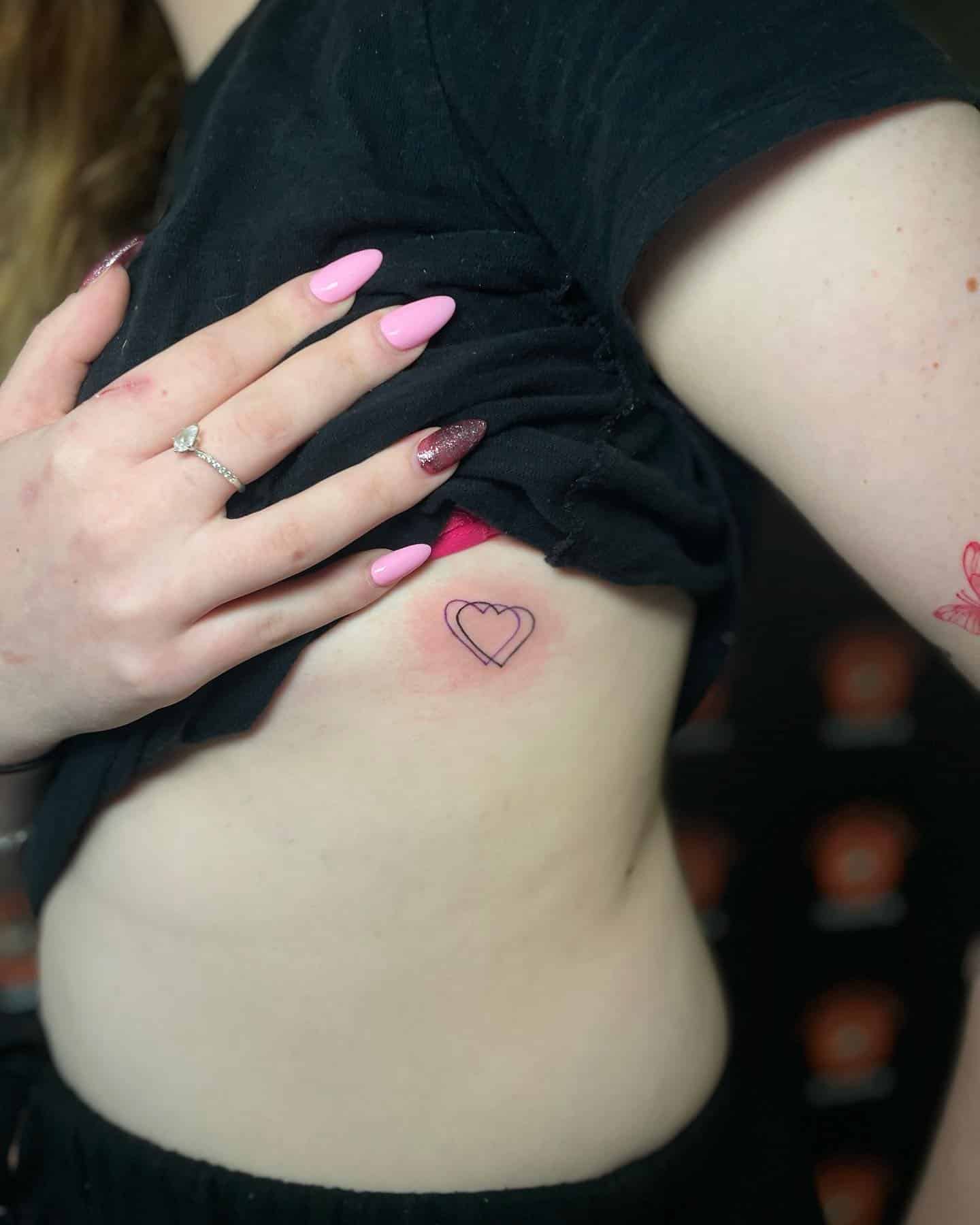 20] Side Breast Tattoo: Double Love Heart Design for Women