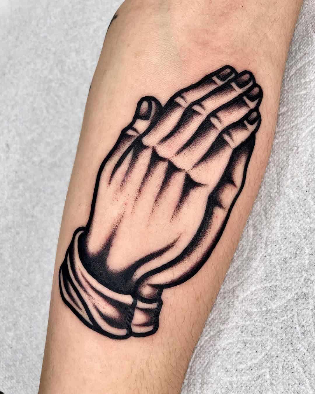 8] Realistic Forearm Tattoo: Praying Hands